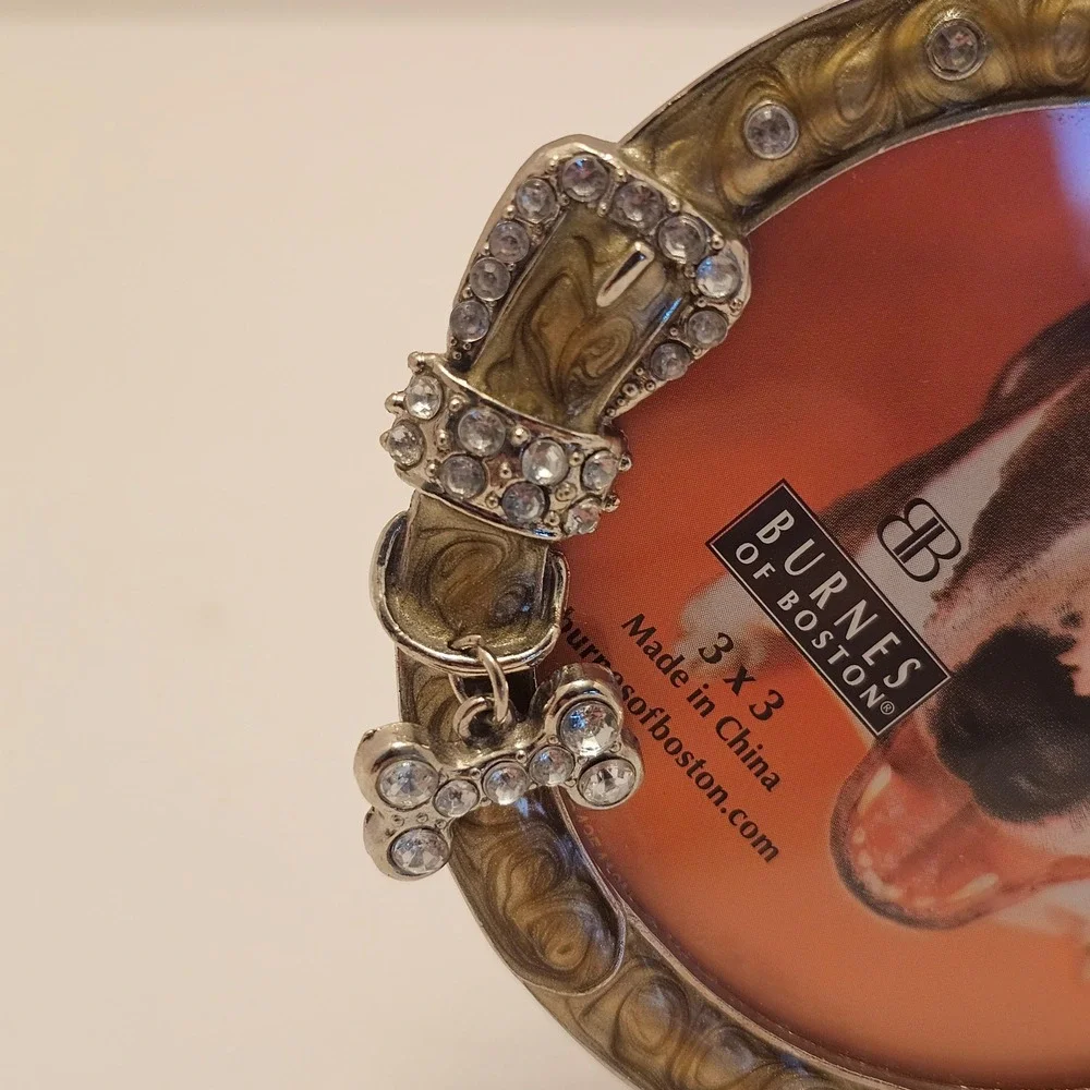 Burnes of Boston Vintage Round Dog Cat Collar Picture Frame Rhinestones 3x3